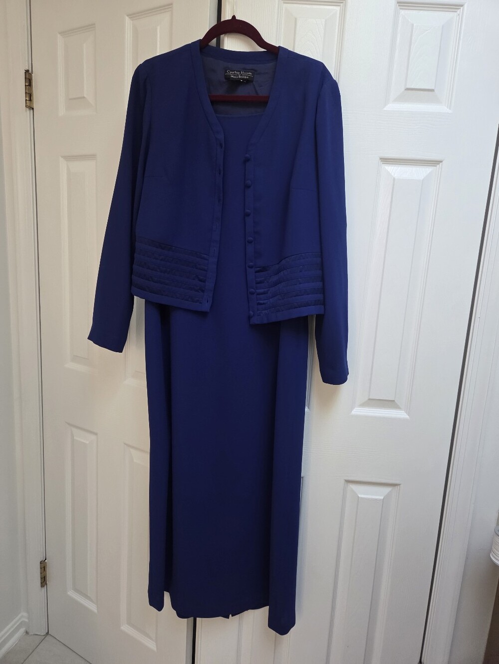 Chic Women's Midi Dress with Coordinating Jacket - Royal Blue